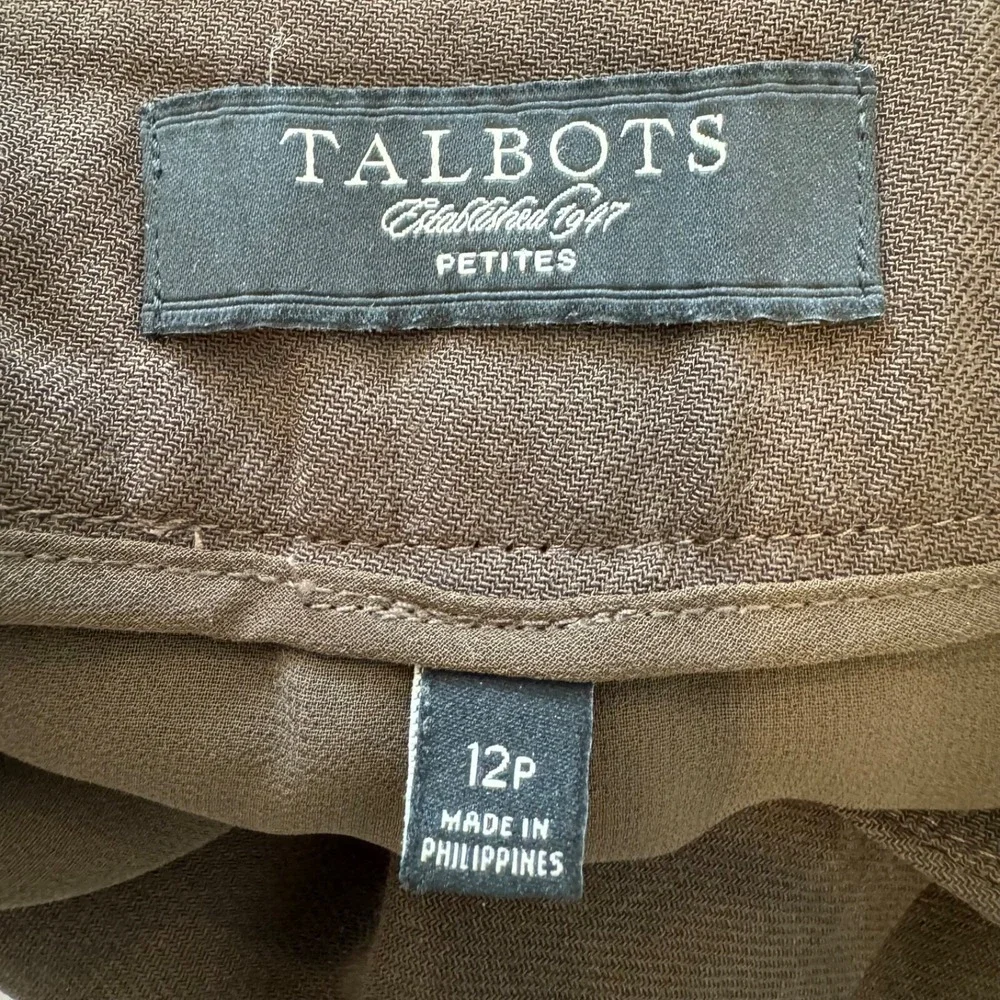 TALBOTS Womens Wool Blend Trousers Pants 12P‎ Petites Brown Lined Office Career